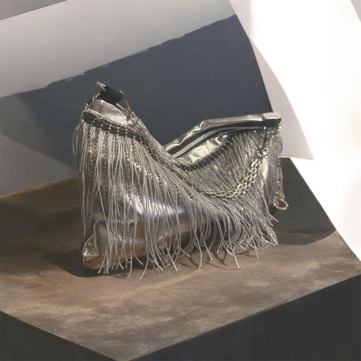 Selah — One of a Kind Silver Fringe Bag