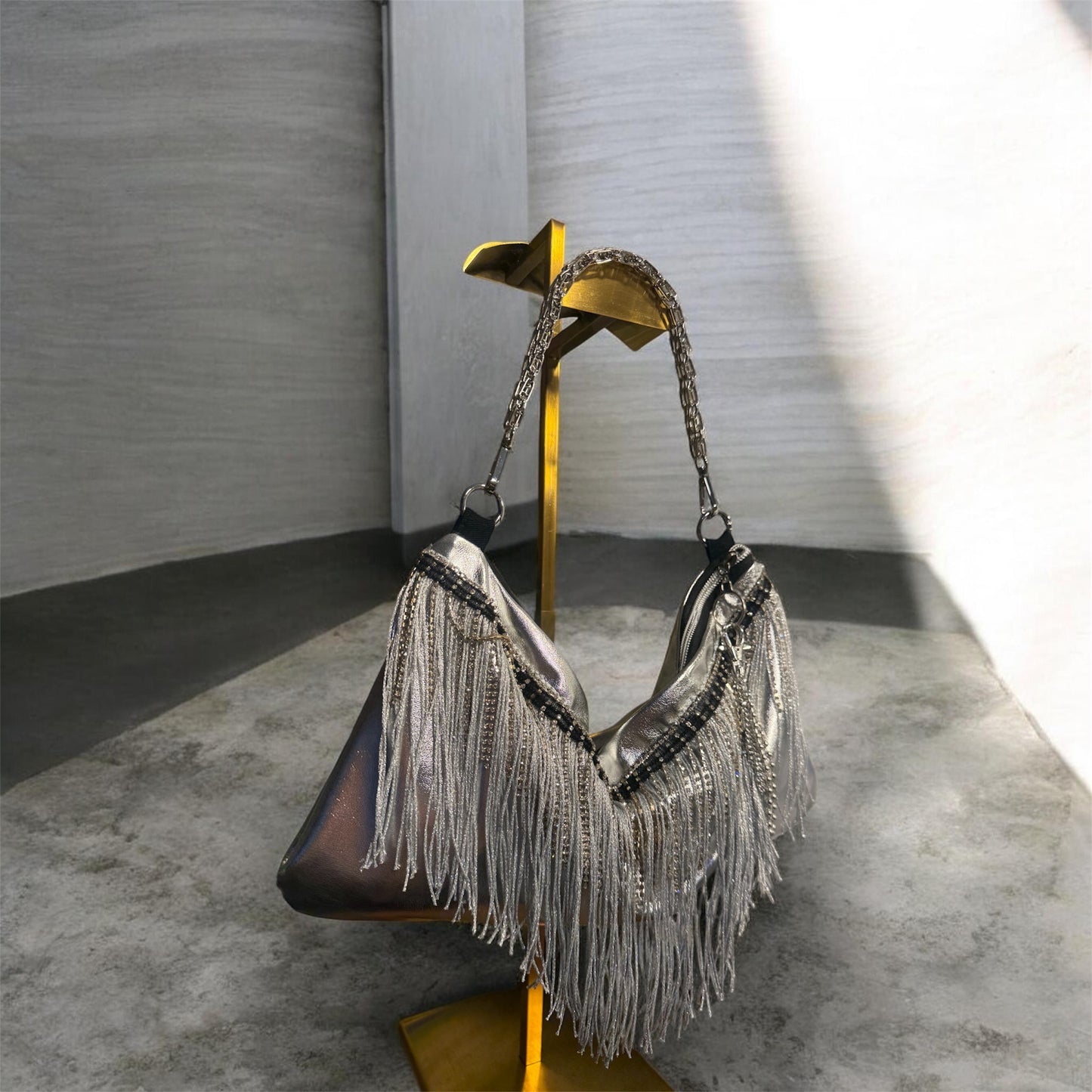 Selah — One of a Kind Silver Fringe Bag
