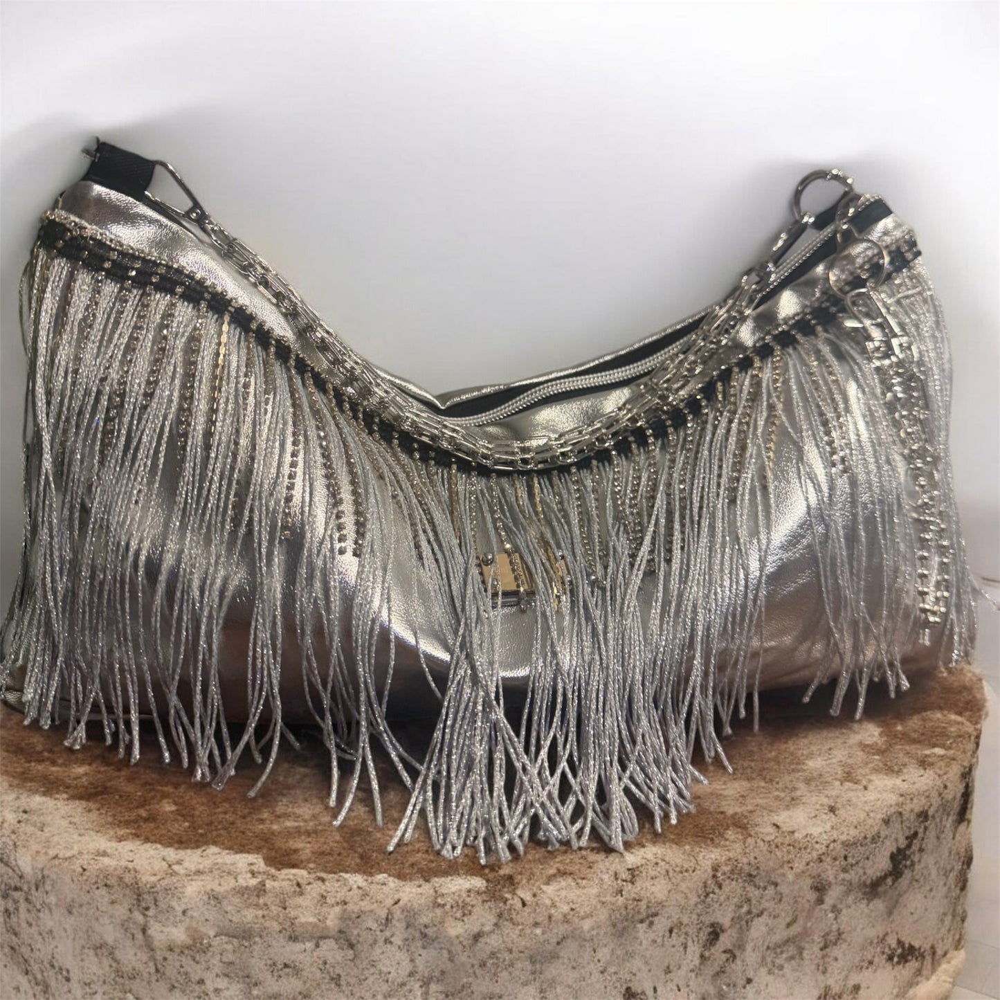 Selah — One of a Kind Silver Fringe Bag